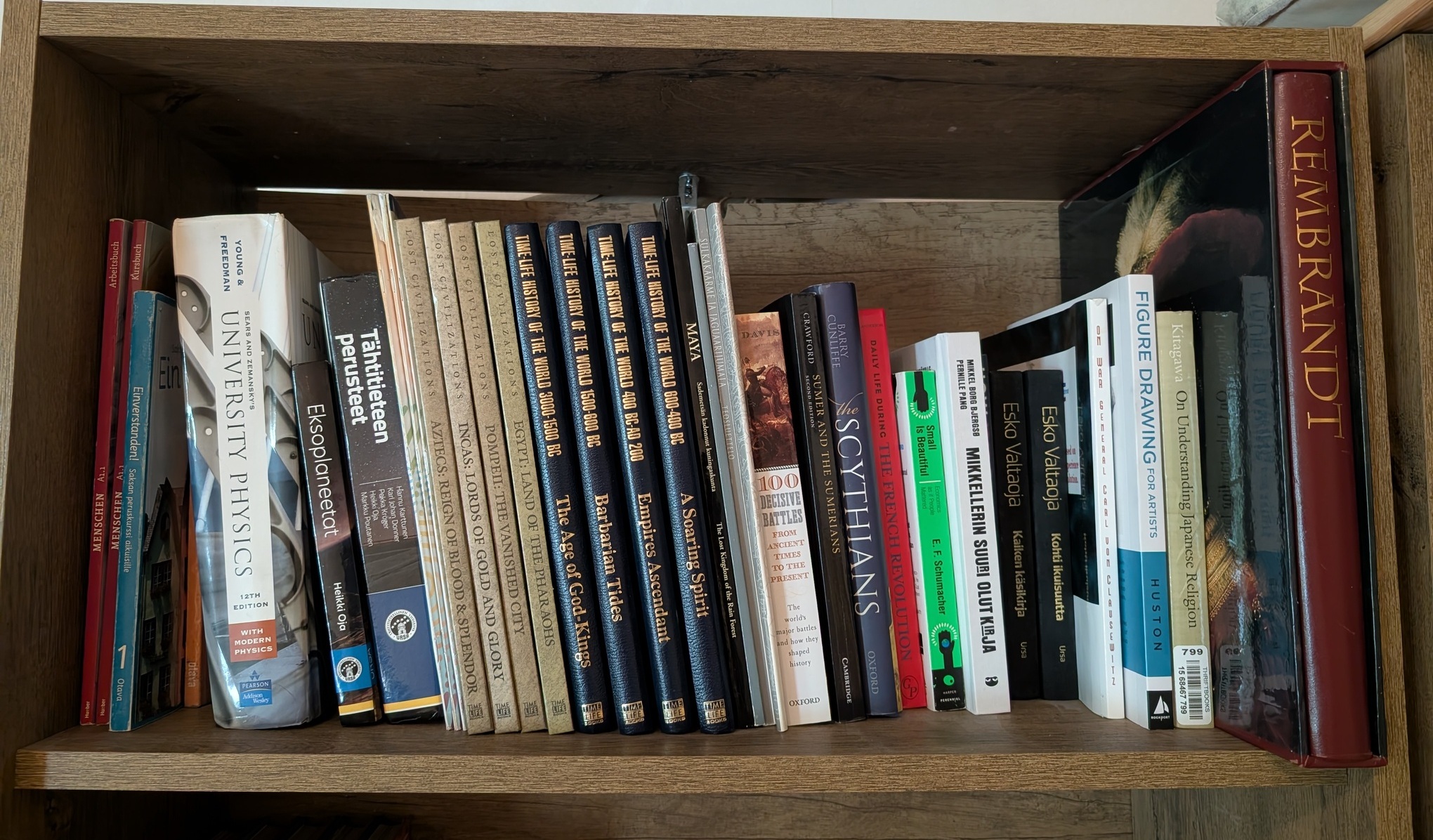 Various history books on the author's bookshelf